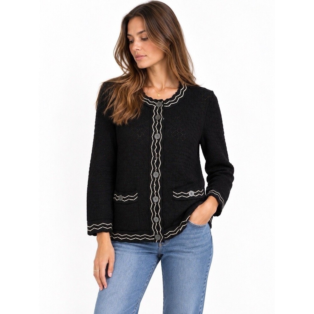 Missoni for Target Famiglia Black Pointelle Cardigan Cream Trim Size L 2011
